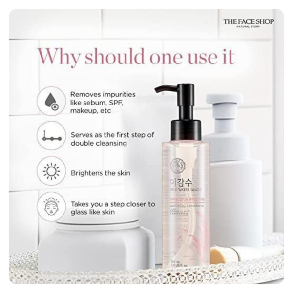 The Face Shop – Rice Water Bright Rich Cleansing Oil – 150ml - Image 2
