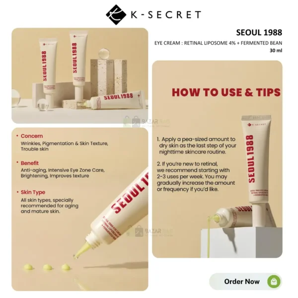 KSecret Seoul 1988 Eye Cream : Retinal Liposome 4% + Fermented Bean 30ml - Image 2