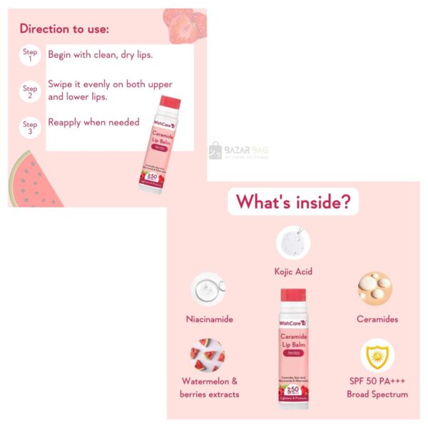 WishCare Ceramide Tinted Lip Balm with SPF 50 PA+++ 5g - Image 2
