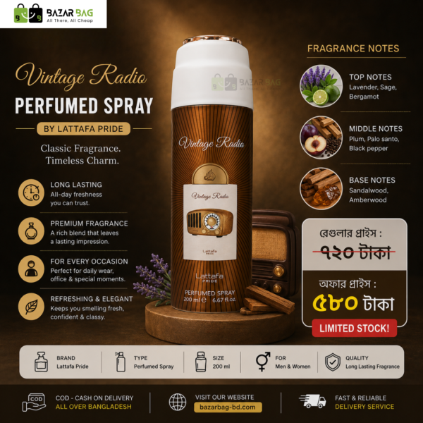 Lattafa Vintage Radio Body Spray 200ml - Image 2
